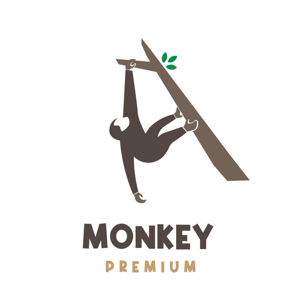 mono de logotipo de ilustración simple colgando de un tronco de árbol vector
