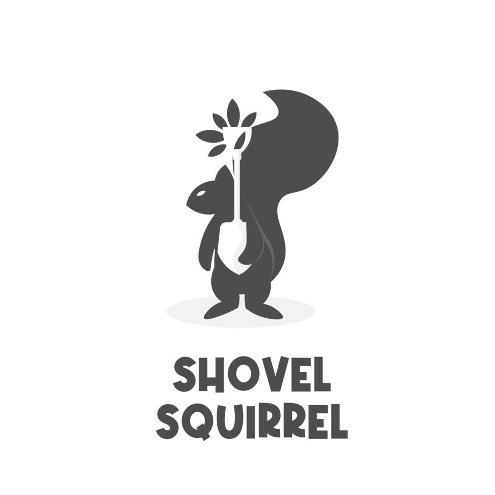 Squirrel illustration logo with shovel vector