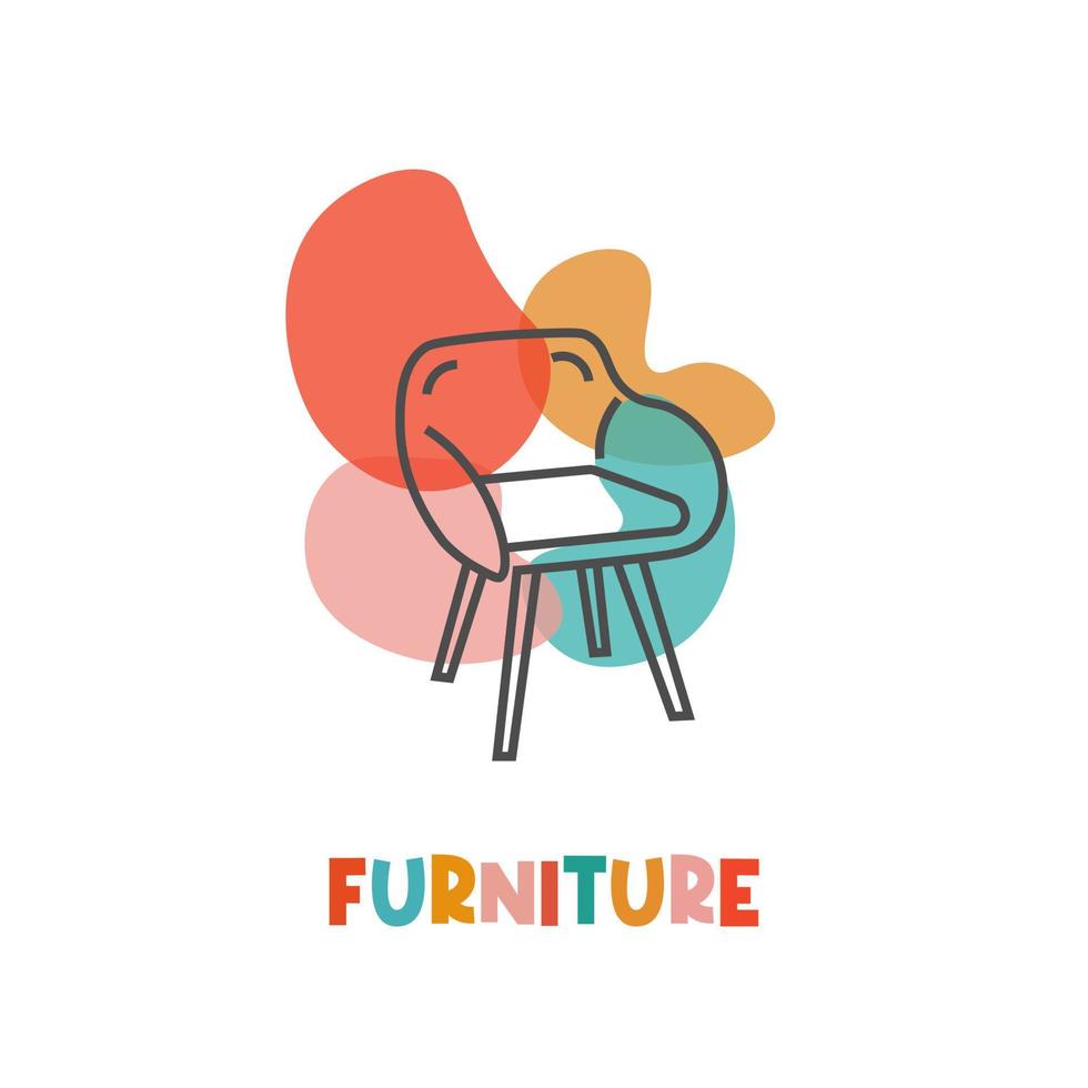 Simple vector illustration logo chair furniture line art and abstract shapes