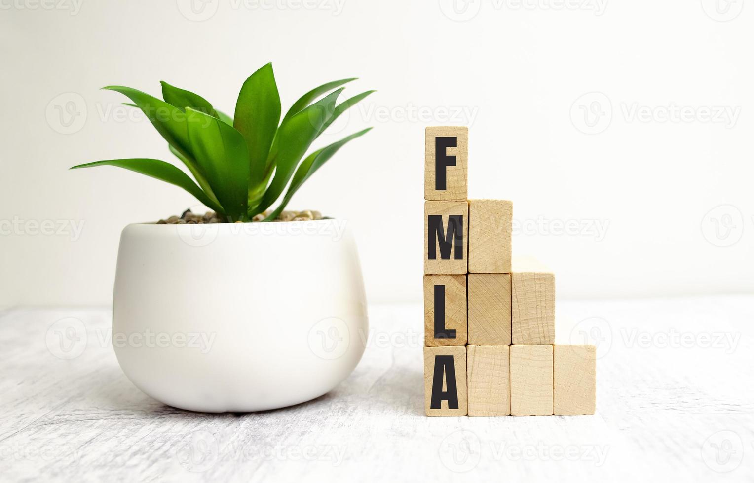 símbolo de ley de licencia médica familiar fmla. palabras conceptuales fmla licencia médica familiar actuar sobre bloques de madera foto