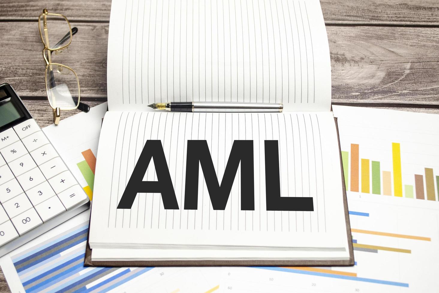 AML Anti-Money Laundering sign on notepad on the white background photo