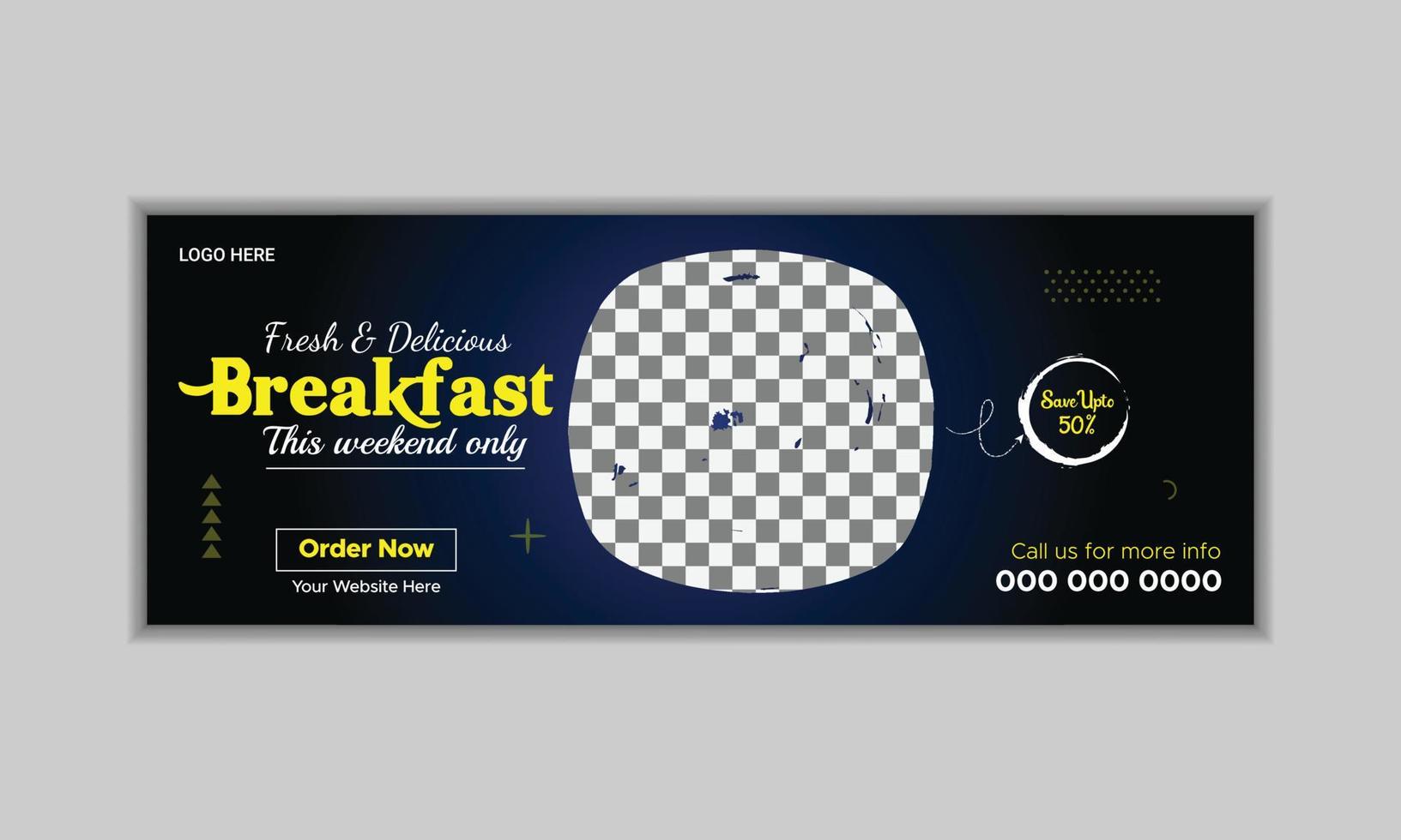 Delicious breakfast social media cover and web banner template vector