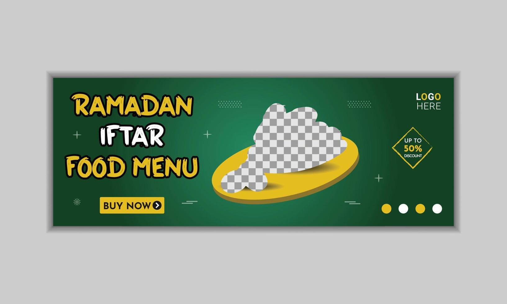 plantilla de banner de portada de redes sociales de menú de comida de fruta iftar de ramadán vector