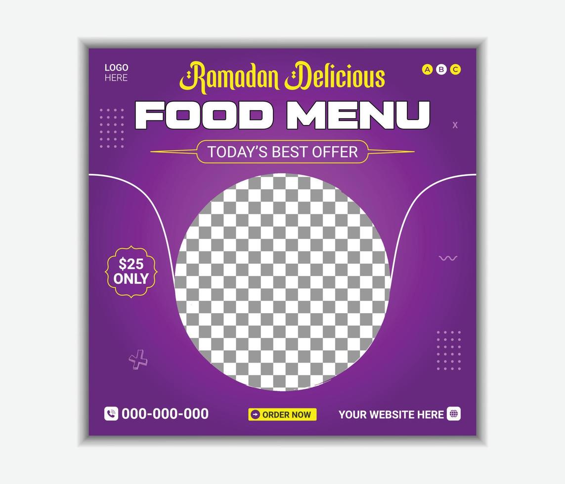 Ramadan delicious food menu social media post template vector