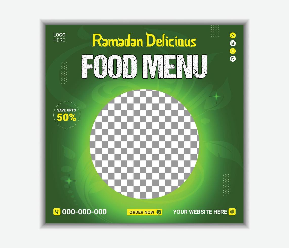 Ramadan Kareem food menu social media post vector
