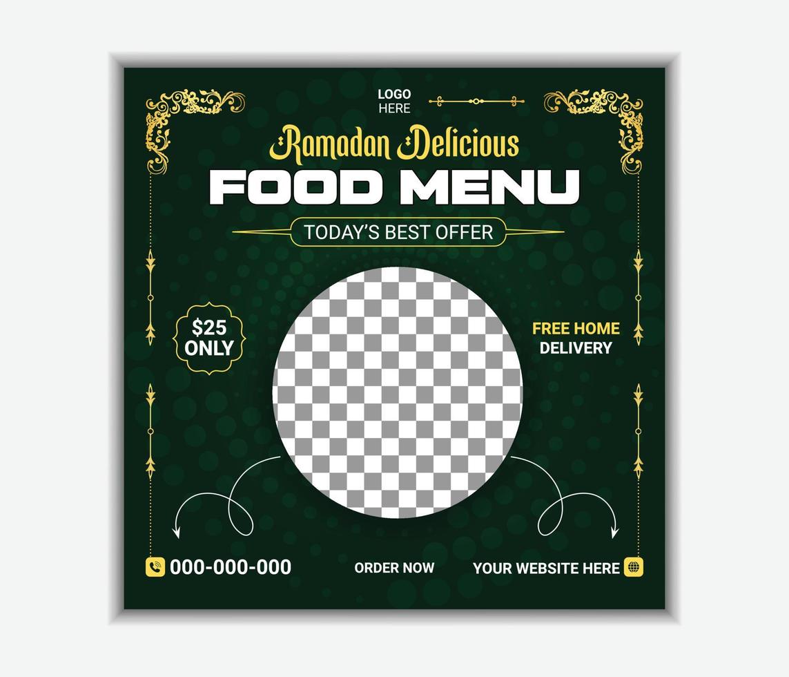 Ramadan Kareem's delicious food menu sale social media post design template vector