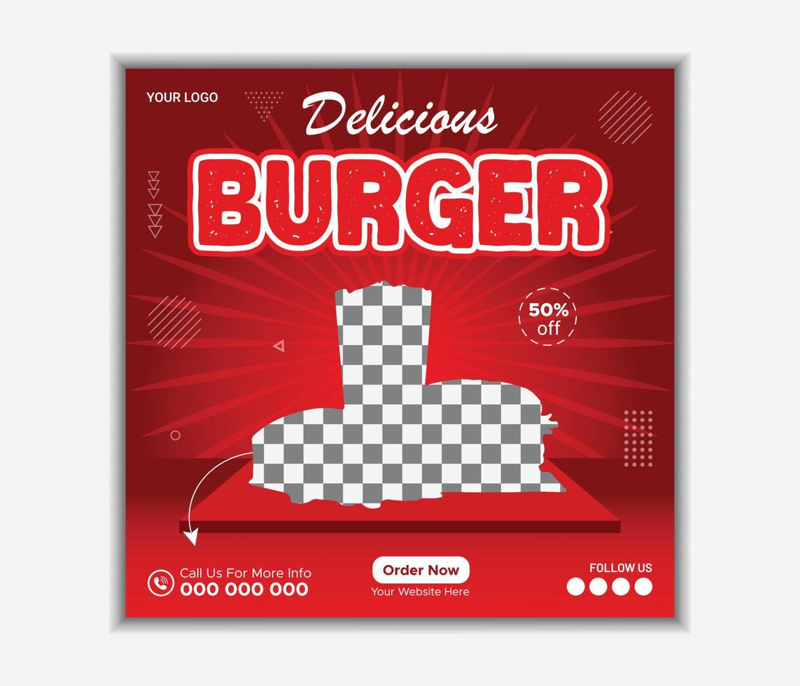 Delicious burger social media post banner template vector