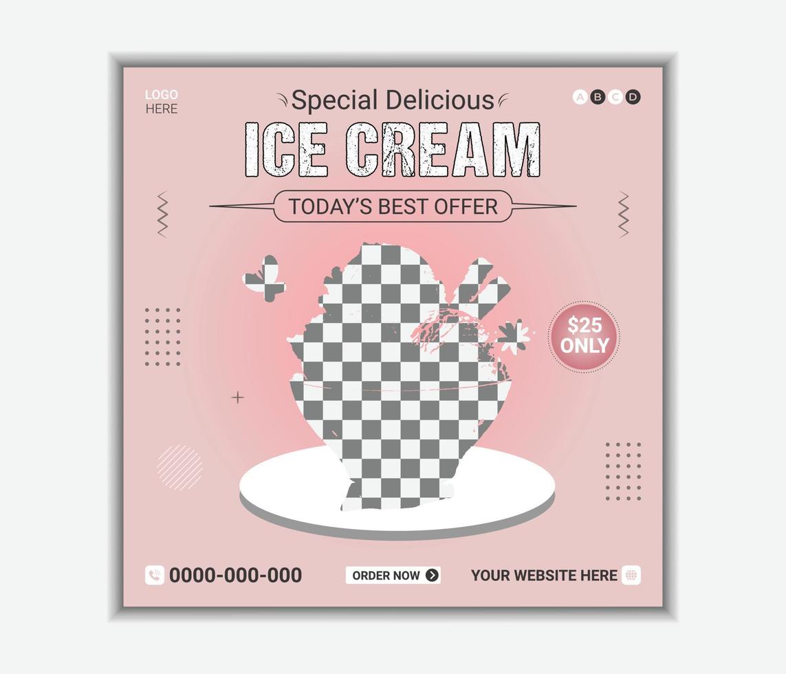 Delicious ice cream social media post template vector