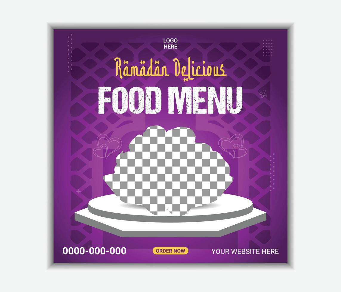 Delicious food menu banner social media post template. Editable social media templates for promotions on the Food menu. vector