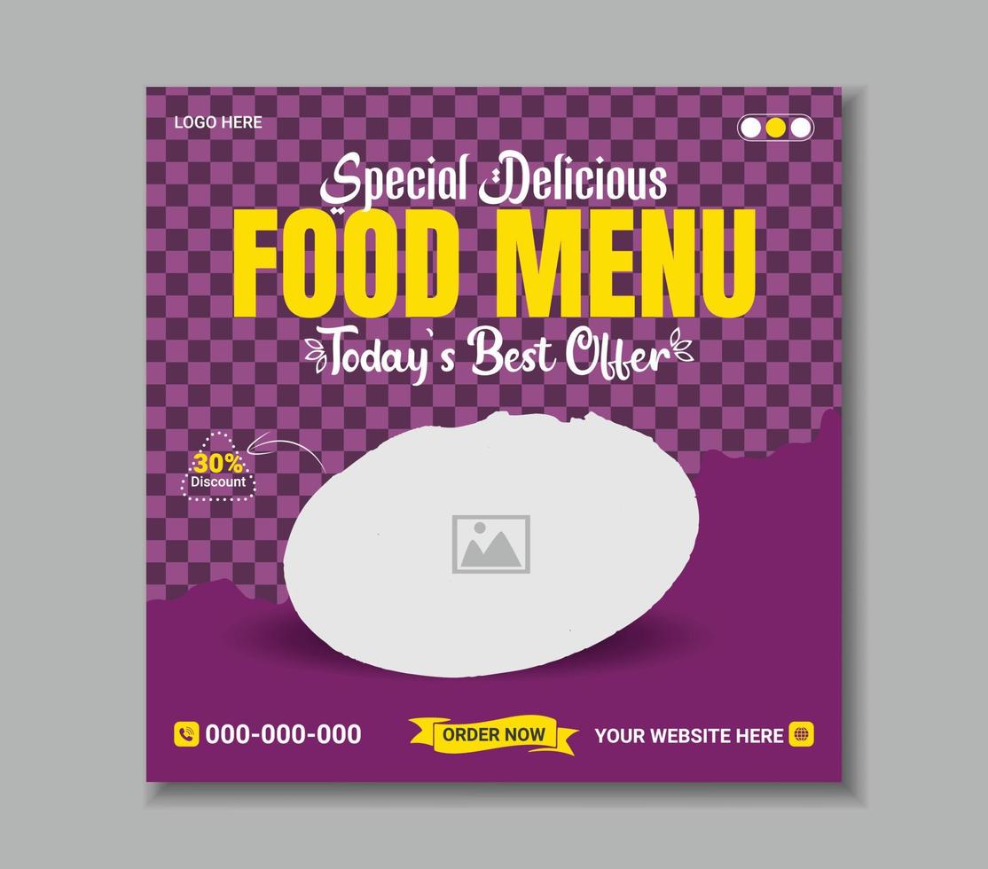 Fresh and healthy food menu social media post banner or editable square food banner template vector