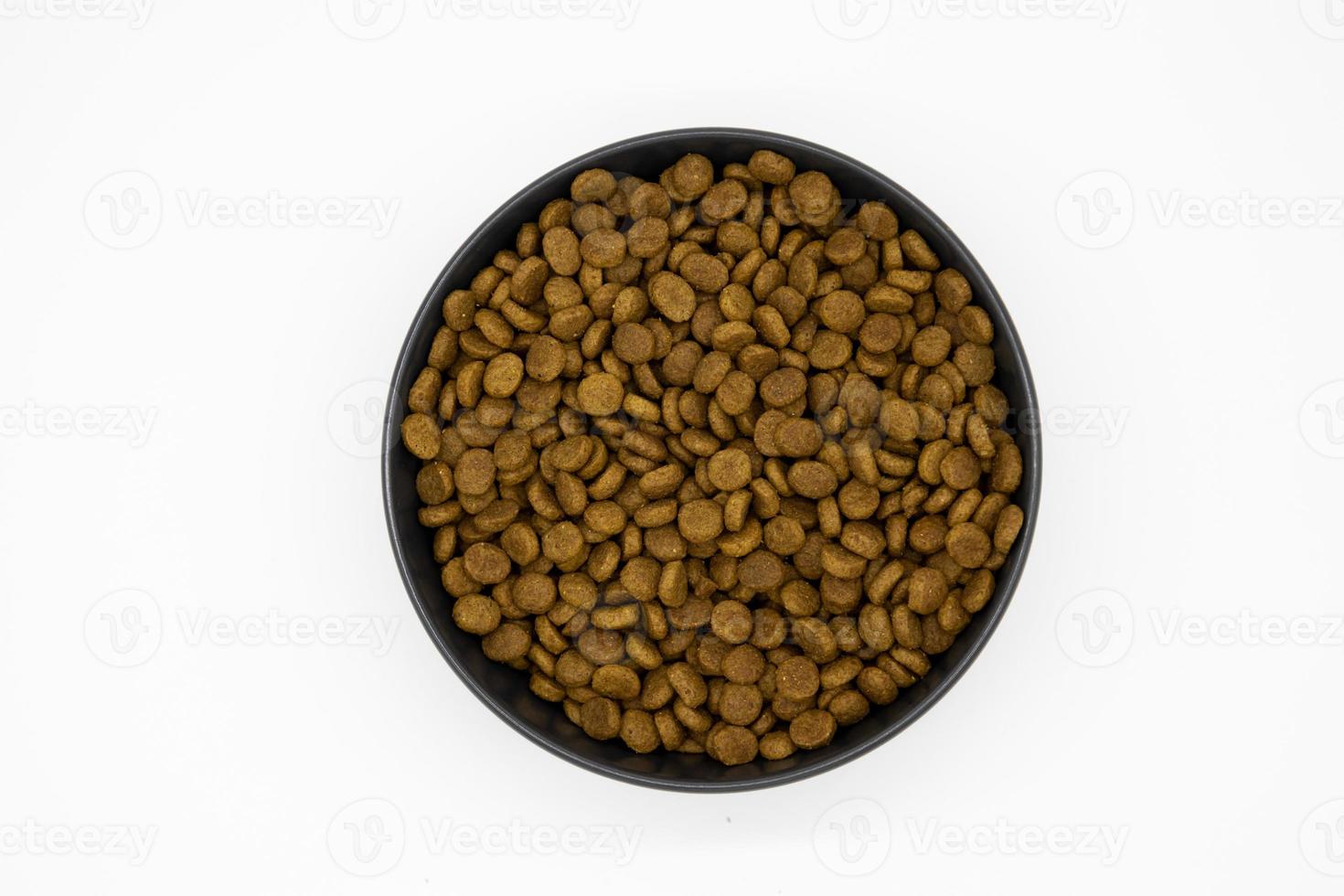 cat food in a ceramic bowl isolated on white background. Healty dry pet food. photo
