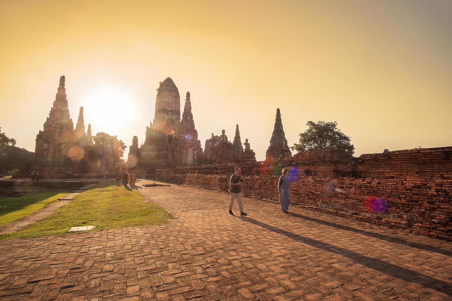 Beautiful sunset ancient stupa in Wat Chaiwatthanaram temple in Ayutthaya Historical Park, a UNESCO world heritage site in Thailand. Ayutthaya, Thailand, 14 November 2020 photo