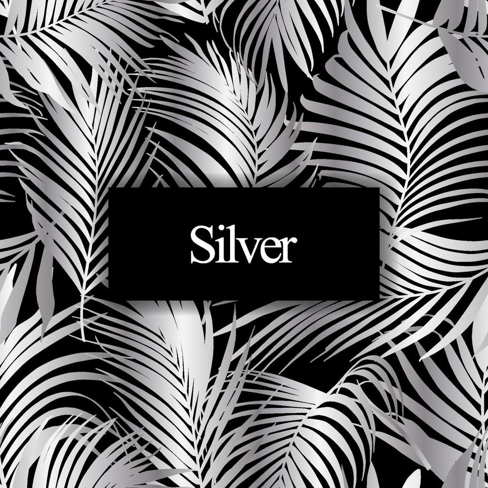 Silver palm leaf vector seamless pattern