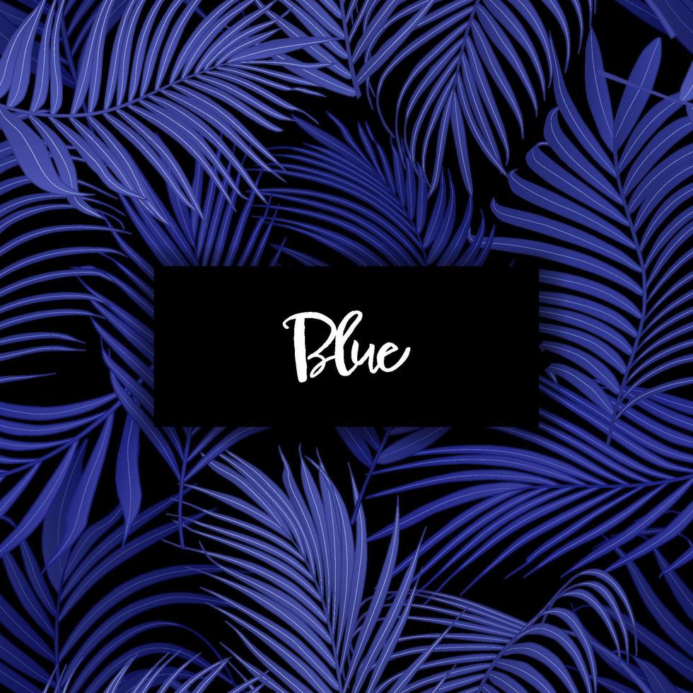 Blue palm leaf vector seamless pattern