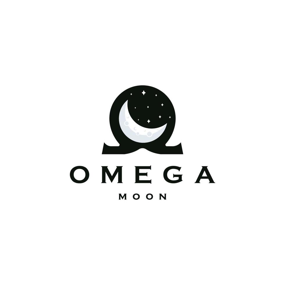 Omega symbol with moon shape. Omega moon logo icon desogn template flat vector