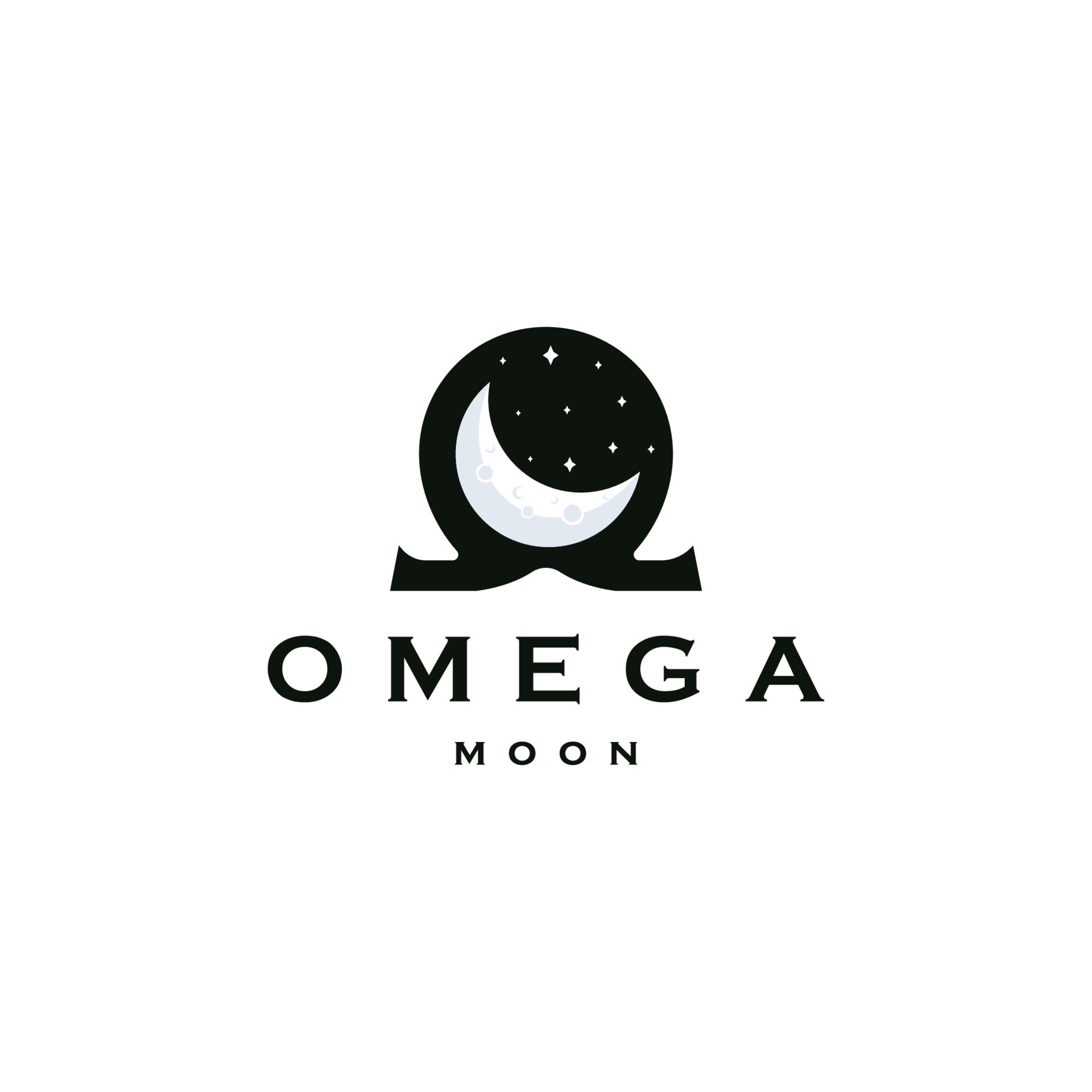 Omega symbol with moon shape. Omega moon logo icon desogn template flat vector 9172802 Vector