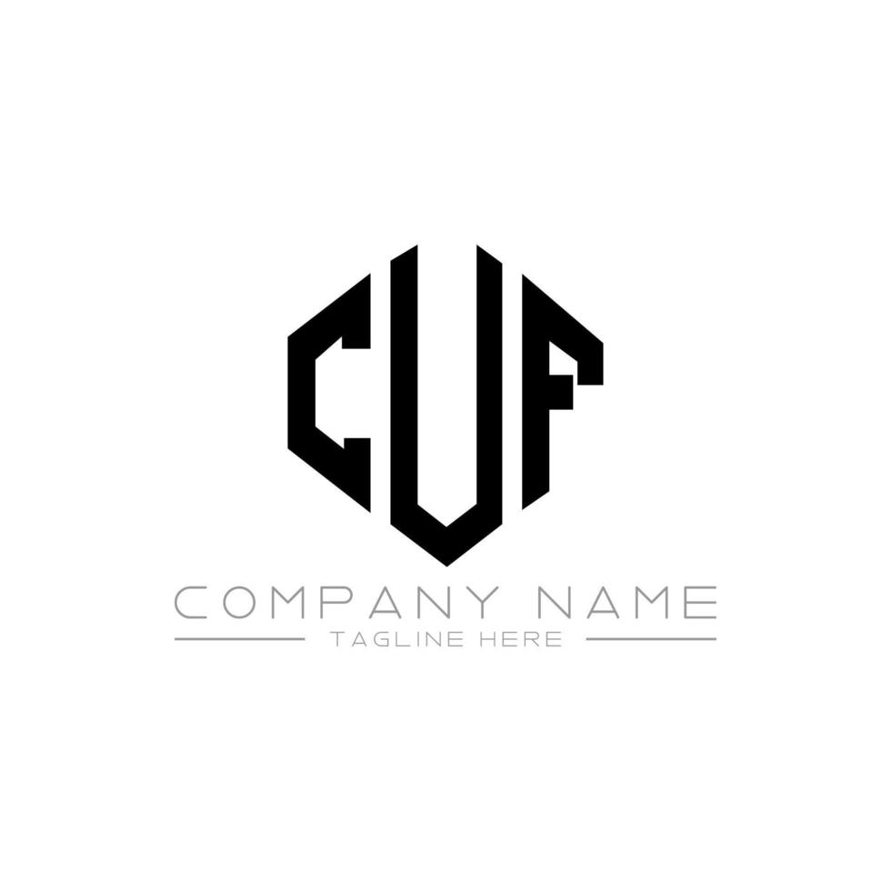 CUF letter logo design with polygon shape. CUF polygon and cube shape logo design. CUF hexagon vector logo template white and black colors. CUF monogram, business and real estate logo.