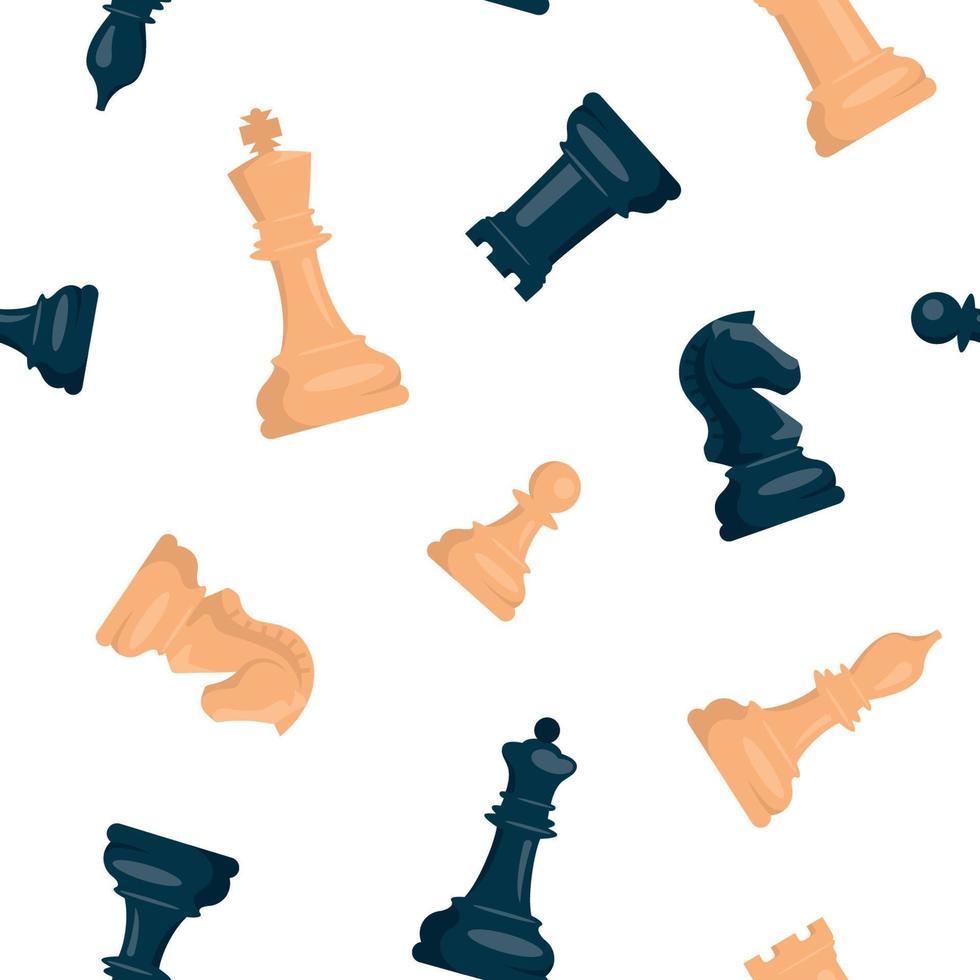 ajedrez. patrón sin costuras de ajedrez. juego de piezas de ajedrez blancas y negras. caballo, torre, peón, alfil, rey, reina. imagen vectorial vector
