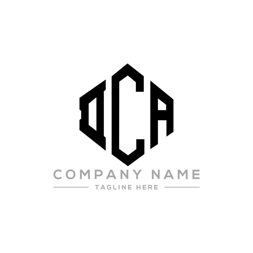 DCA letter logo design with polygon shape. DCA polygon and cube shape logo design. DCA hexagon vector logo template white and black colors. DCA monogram, business and real estate logo.