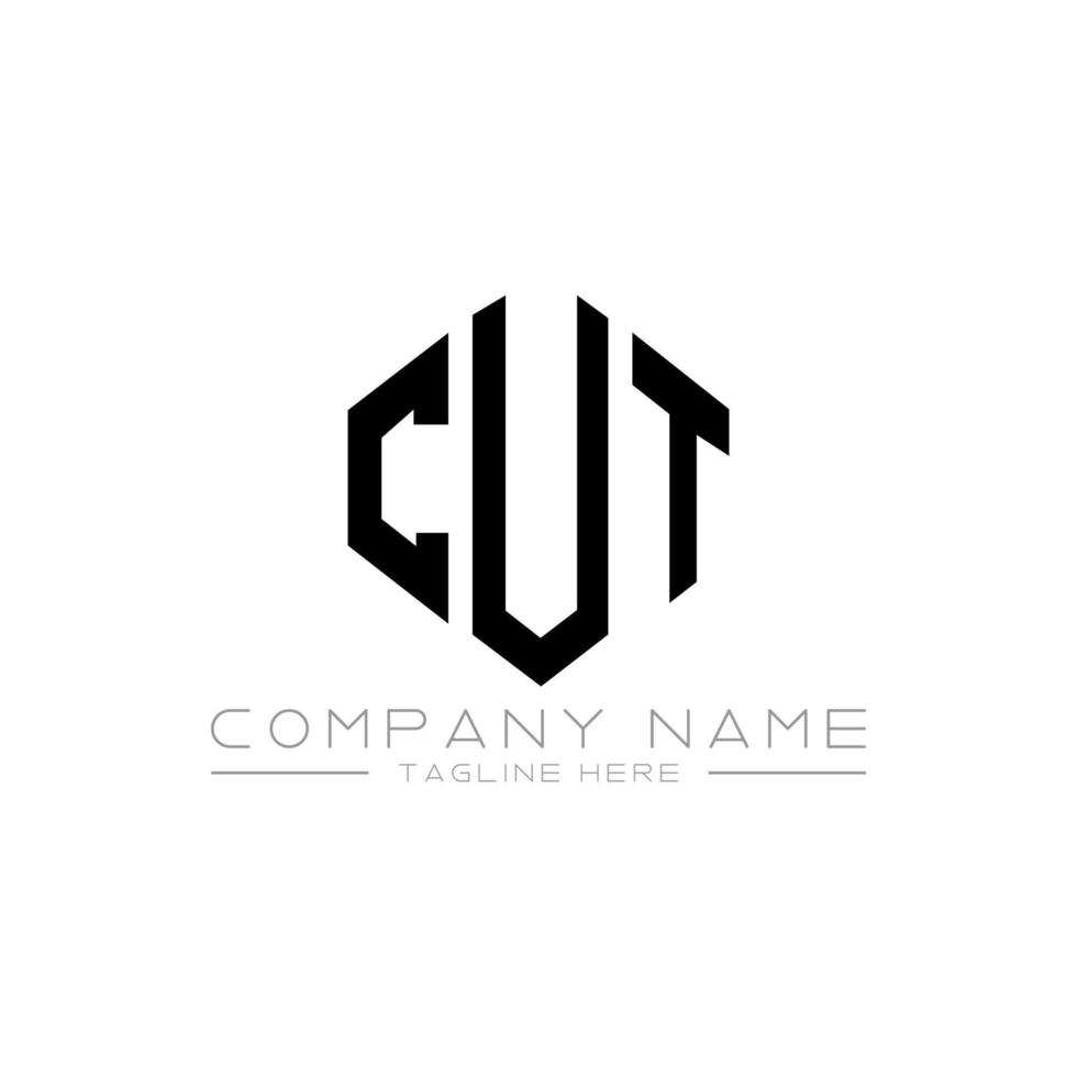 CUT letter logo design with polygon shape. CUT polygon and cube shape logo design. CUT hexagon vector logo template white and black colors. CUT monogram, business and real estate logo.