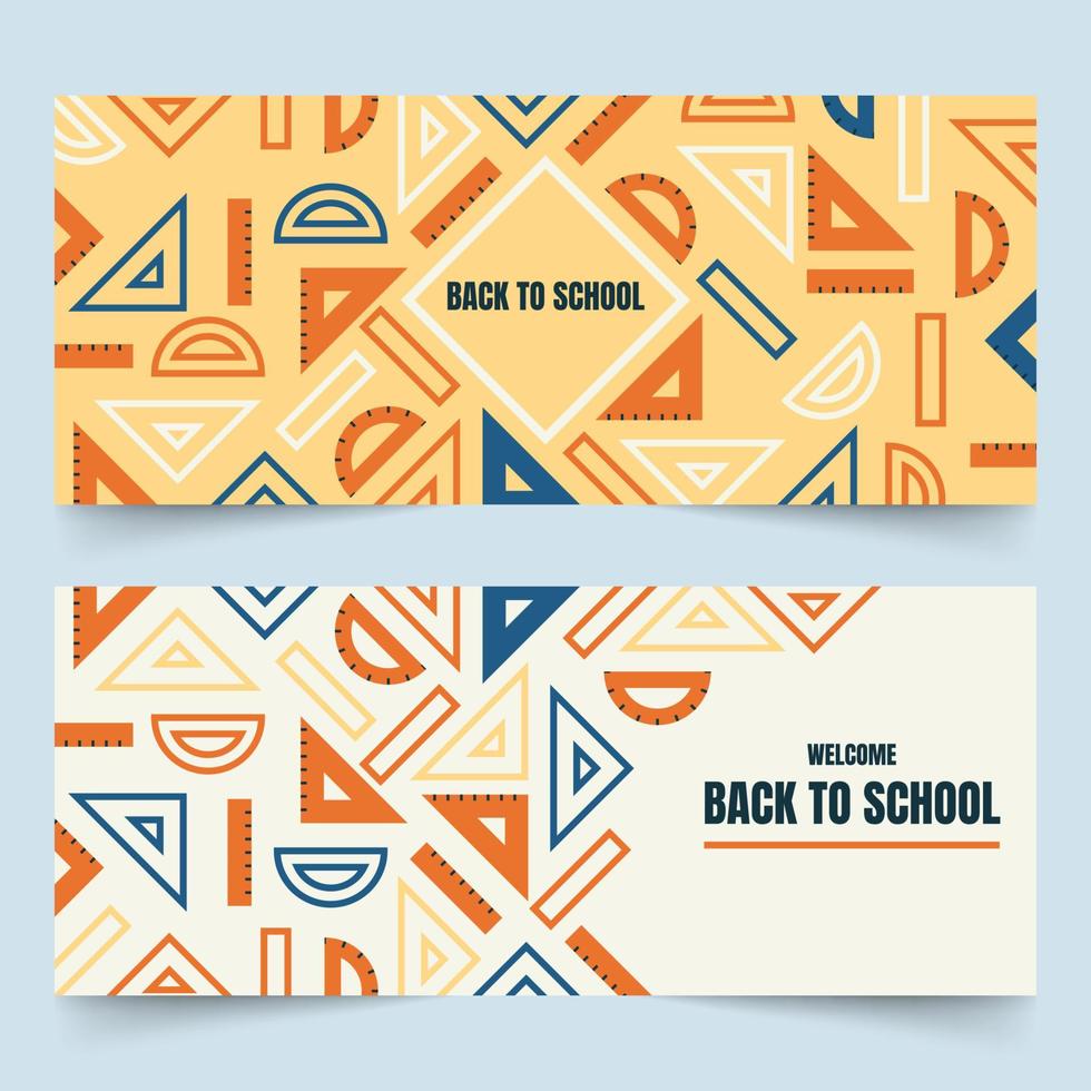 Back to school banners with simplified rulers, protractors and triangular set squares vector