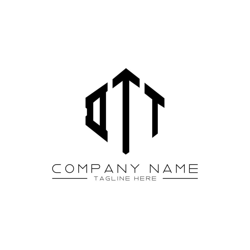 DTT letter logo design with polygon shape. DTT polygon and cube shape logo design. DTT hexagon vector logo template white and black colors. DTT monogram, business and real estate logo.