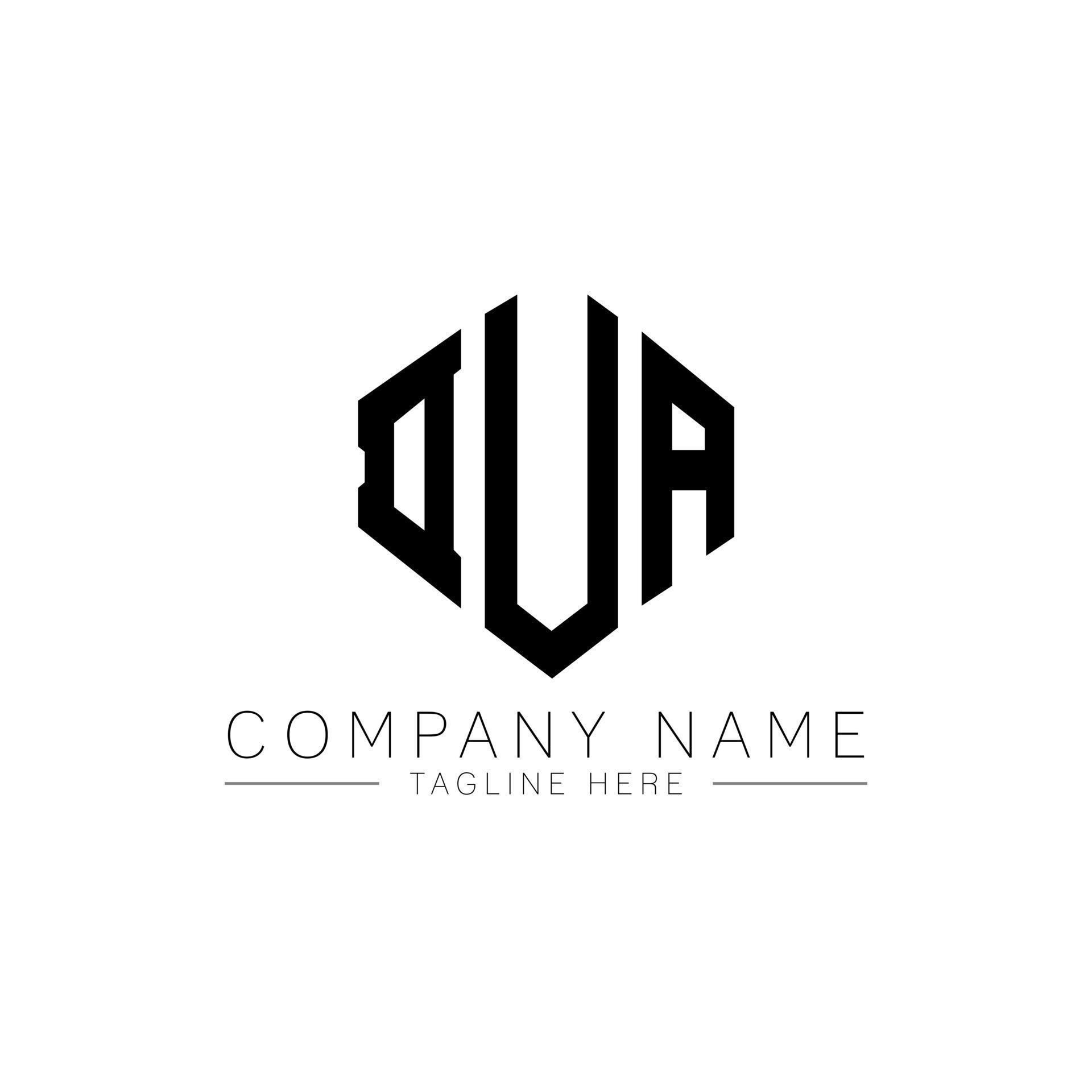 DUA letter logo design with polygon shape. DUA polygon and cube shape logo design. DUA hexagon