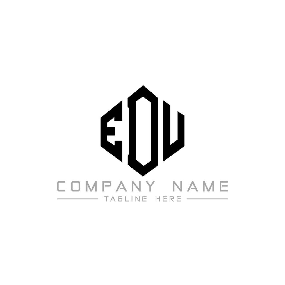 EDU letter logo design with polygon shape. EDU polygon and cube shape logo design. EDU hexagon vector logo template white and black colors. EDU monogram, business and real estate logo.