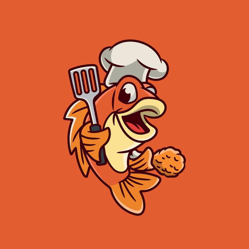 mascota de dibujos animados de chef de pescado vector