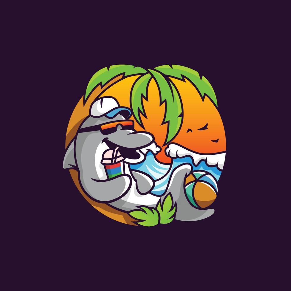 Cool Beach Dolphin Cartoon Artwork Vector