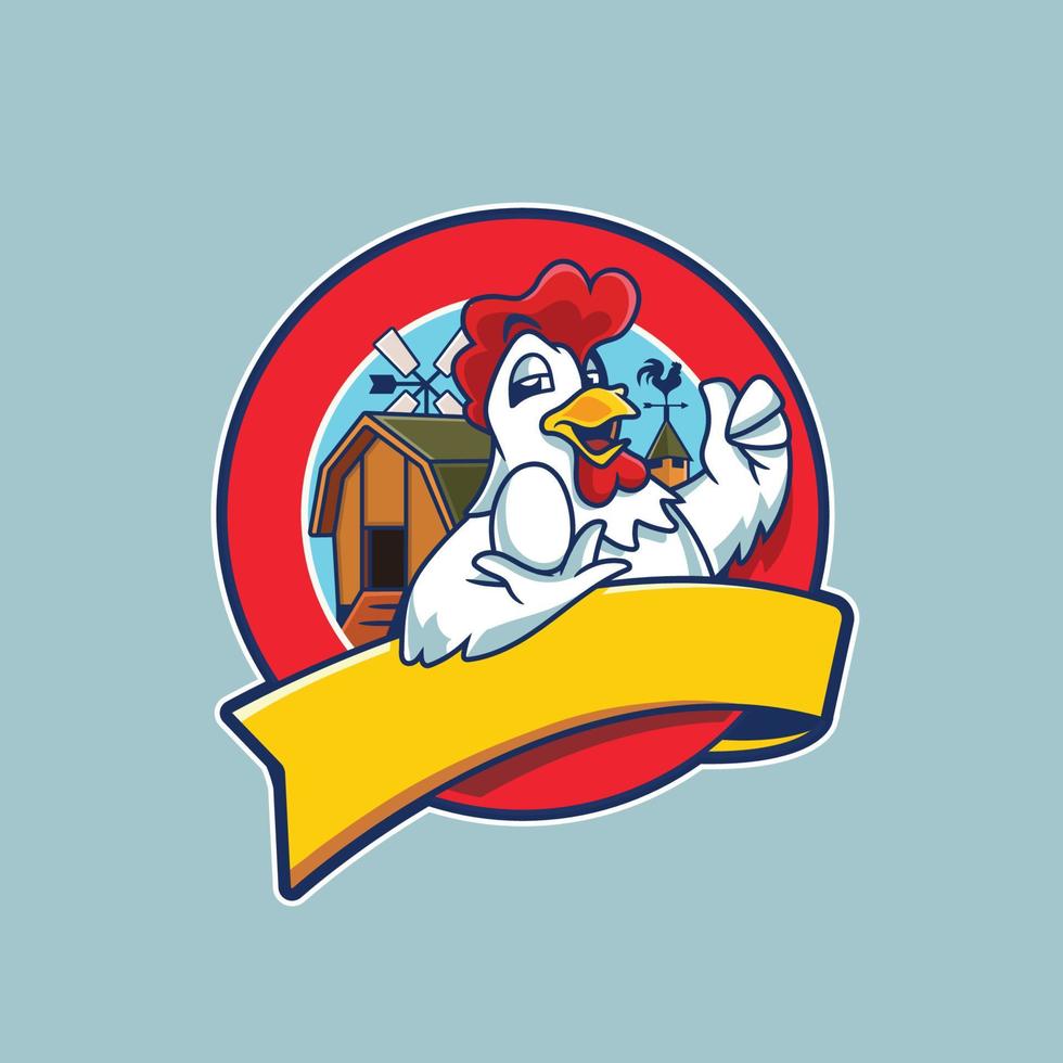 Drunk Rooster Holding Egg Farm Label Vector