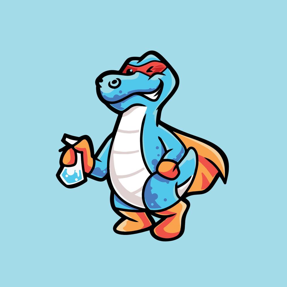 Friendly Dinosaur cartoon Holding Sanitizer vector