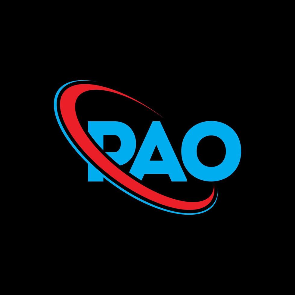 logotipo de pao. carta pao. diseño del logotipo de la letra pao. logotipo de iniciales pao vinculado con círculo y logotipo de monograma en mayúsculas. tipografía pao para tecnología, negocios y marca inmobiliaria. vector