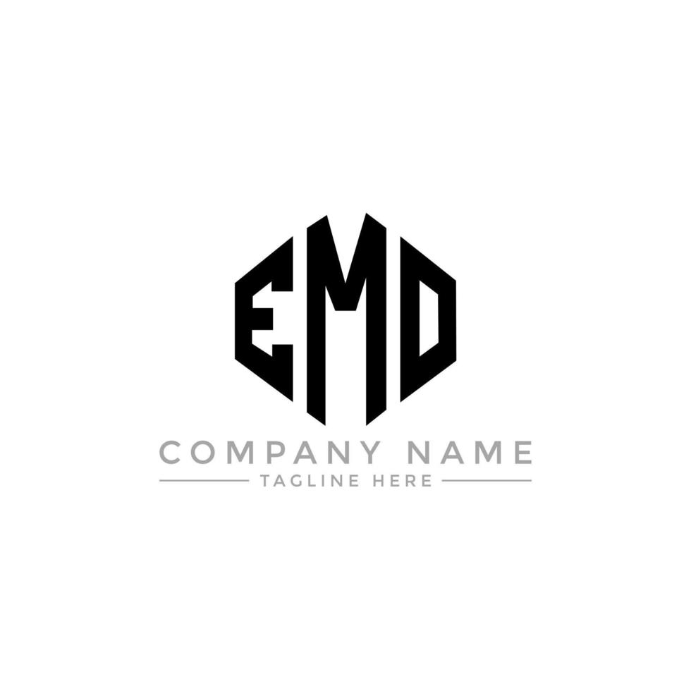 diseño de logotipo de letra emo con forma de polígono. diseño de logotipo en forma de cubo y polígono emo. plantilla de logotipo vectorial hexágono emo colores blanco y negro. monograma emo, logo de negocios y bienes raíces. vector