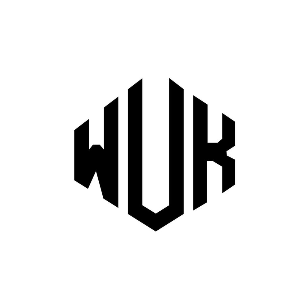 WUK letter logo design with polygon shape. WUK polygon and cube shape logo design. WUK hexagon vector logo template white and black colors. WUK monogram, business and real estate logo.