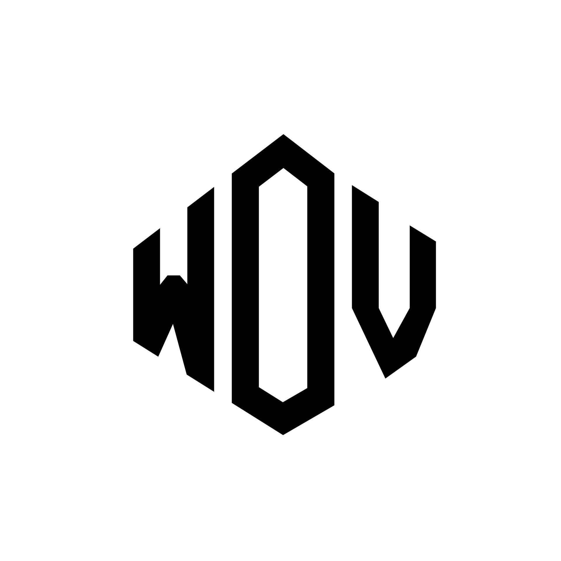 WOV letter logo design with polygon shape. WOV polygon and cube shape