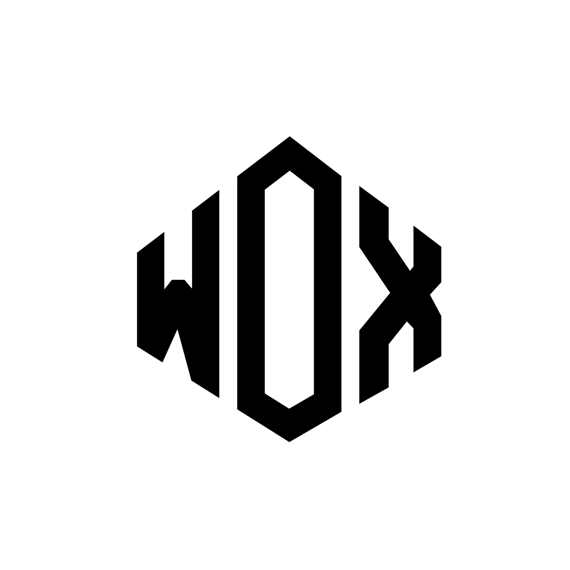 WOX letter logo design with polygon shape. WOX polygon and cube shape