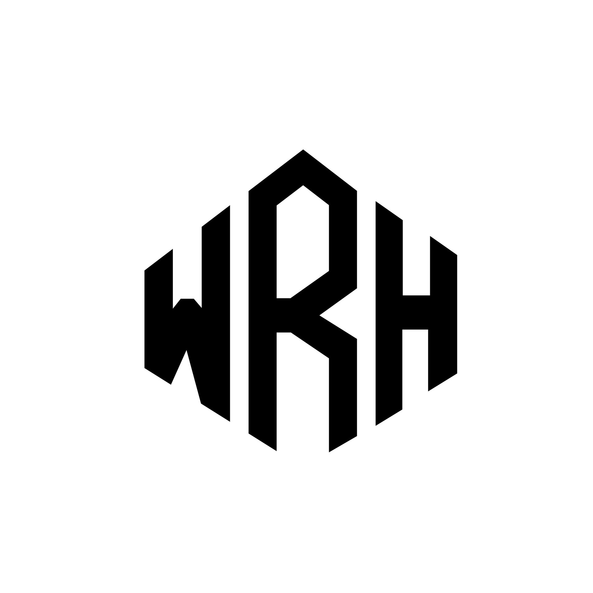 WRH letter logo design with polygon shape. WRH polygon and cube shape