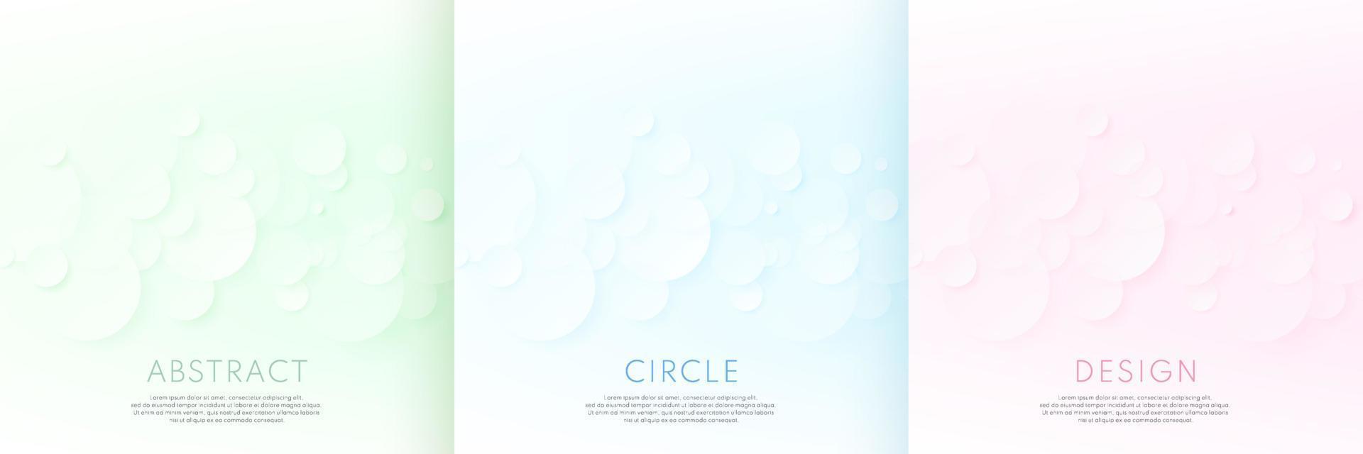 Set of abstract circles green, blue and pink color overlapping layered on white background. Modern luxury gradient geometric circular shape. Dotted pattern texture pastel color. Vector illustration
