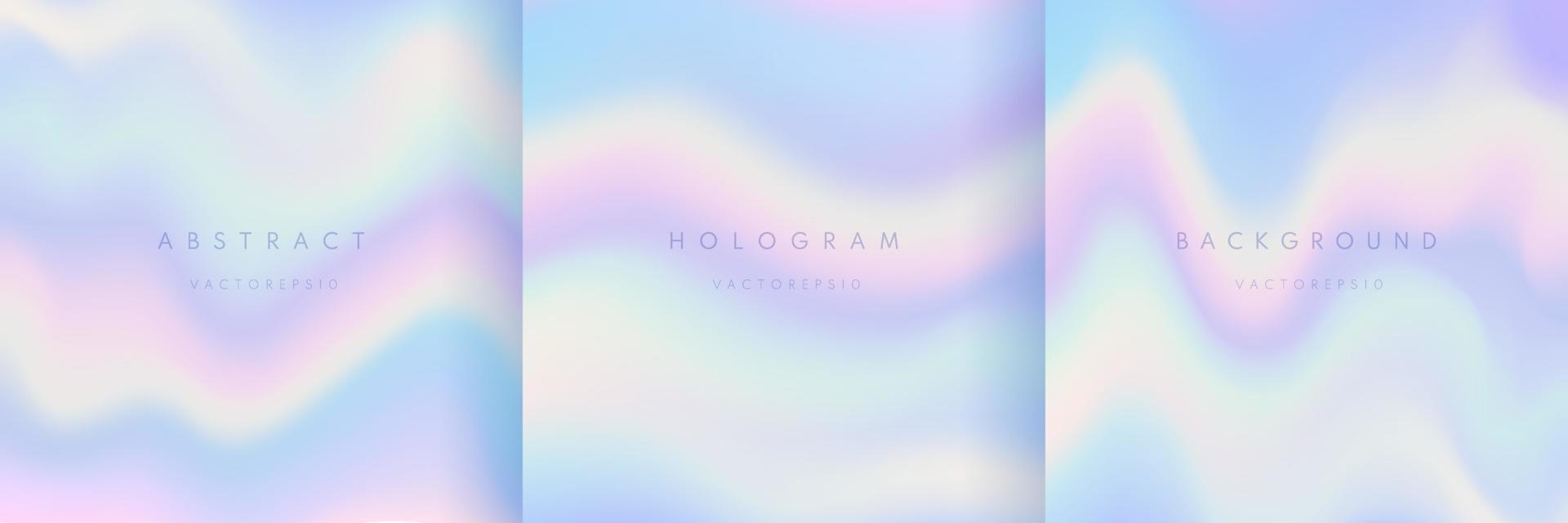 Set of abstract blurred gradient wavy pattern in holographic color style. Modern pastel color hologram background collection design. Design for cover template, poster, banner, print ad. Vector EPS10.