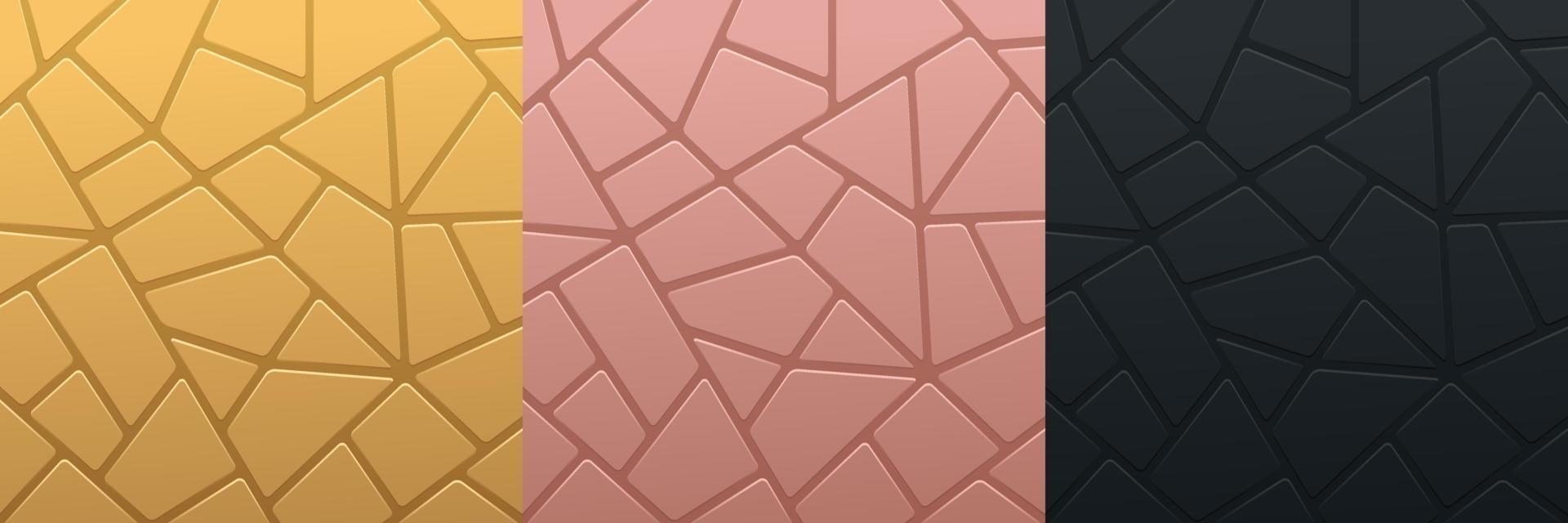 Set of golden, pink gold and black geometric pattern background design. Collection of luxury  abstract tiles background. Design for cover template, poster, banner web, print ad. Vector illustration