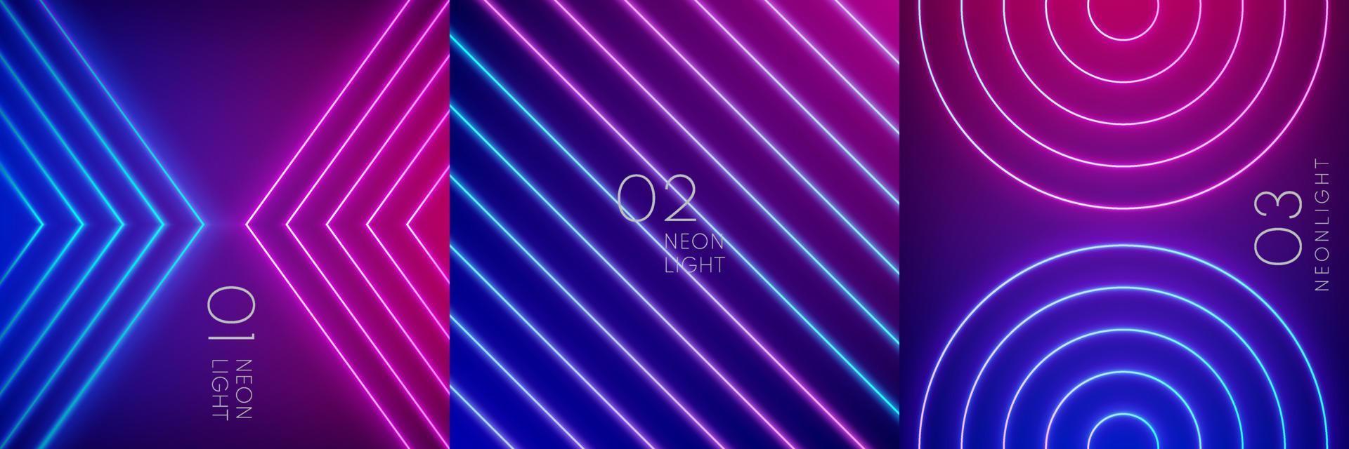 Set of blue and red-purple illuminate geometric neon light lines. Abstract vibrant color template design. Collection of glowing neon lighting on dark background with copy space. futuristic style. vector