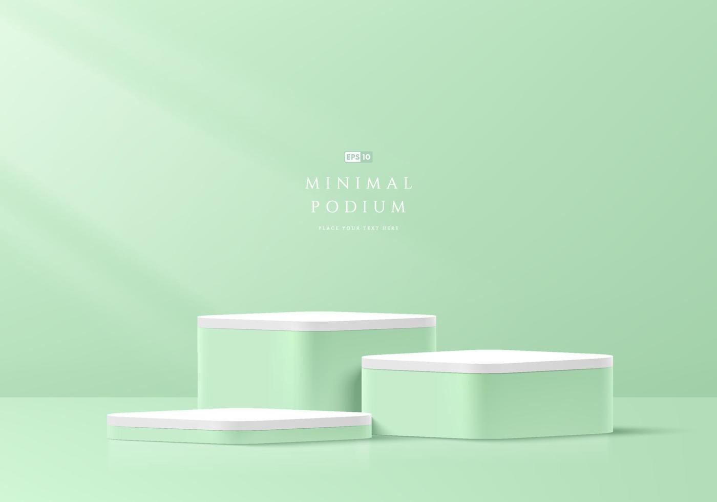 conjunto de podio de pedestal de cubo de esquina redonda verde y blanco. escena de pared mínima. diseño de habitación abstracta en color pastel. forma 3d de representación geométrica vectorial para la visualización de productos cosméticos. escenario para escaparate. vector