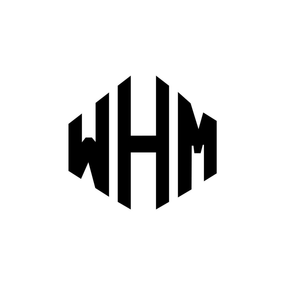 WHM letter logo design with polygon shape. WHM polygon and cube shape logo design. WHM hexagon vector logo template white and black colors. WHM monogram, business and real estate logo.