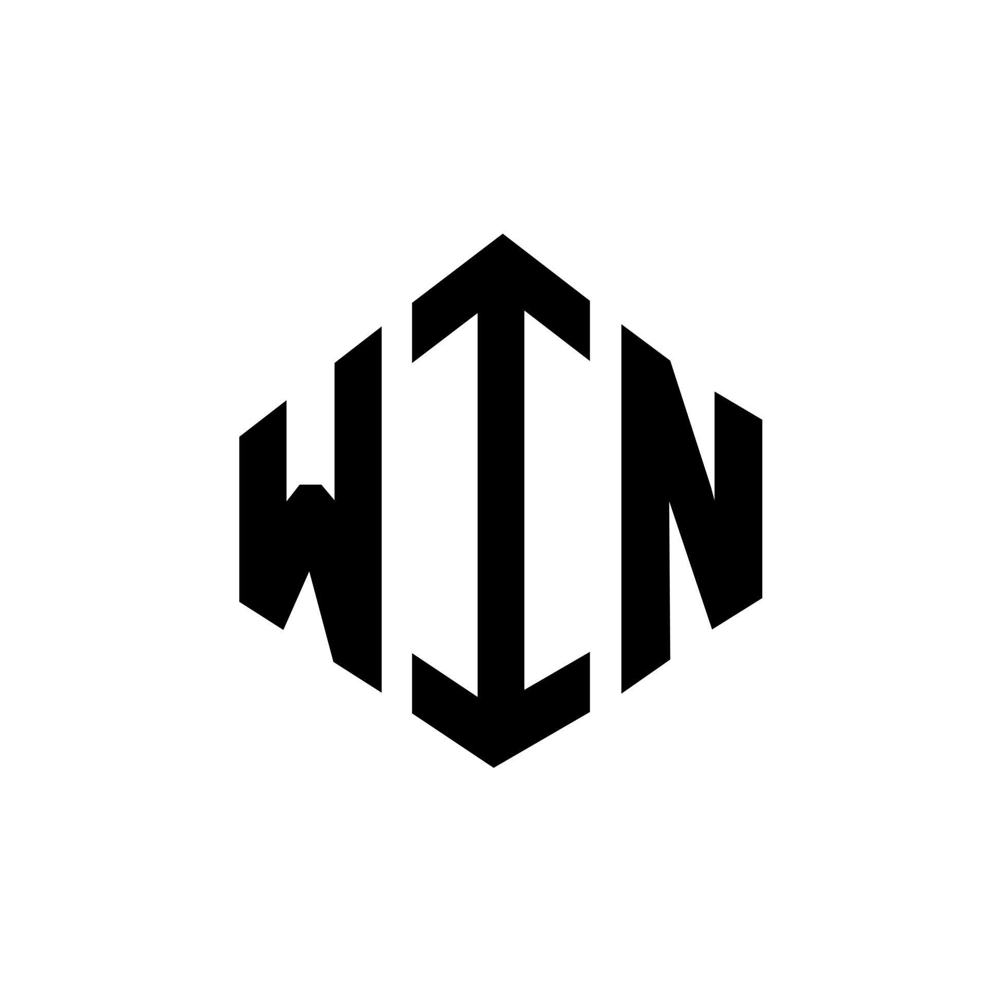 WIN letter logo design with polygon shape. WIN polygon and cube shape