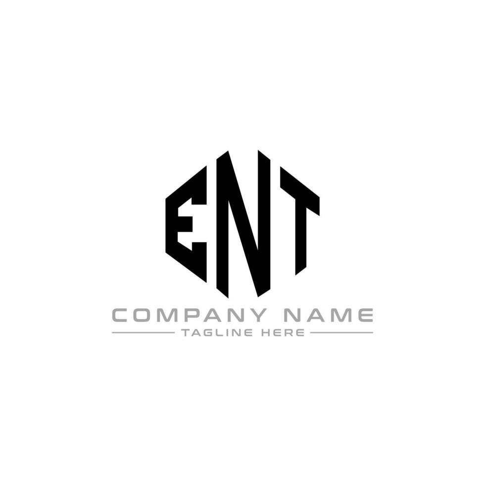 ENT letter logo design with polygon shape. ENT polygon and cube shape logo design. ENT hexagon vector logo template white and black colors. ENT monogram, business and real estate logo.