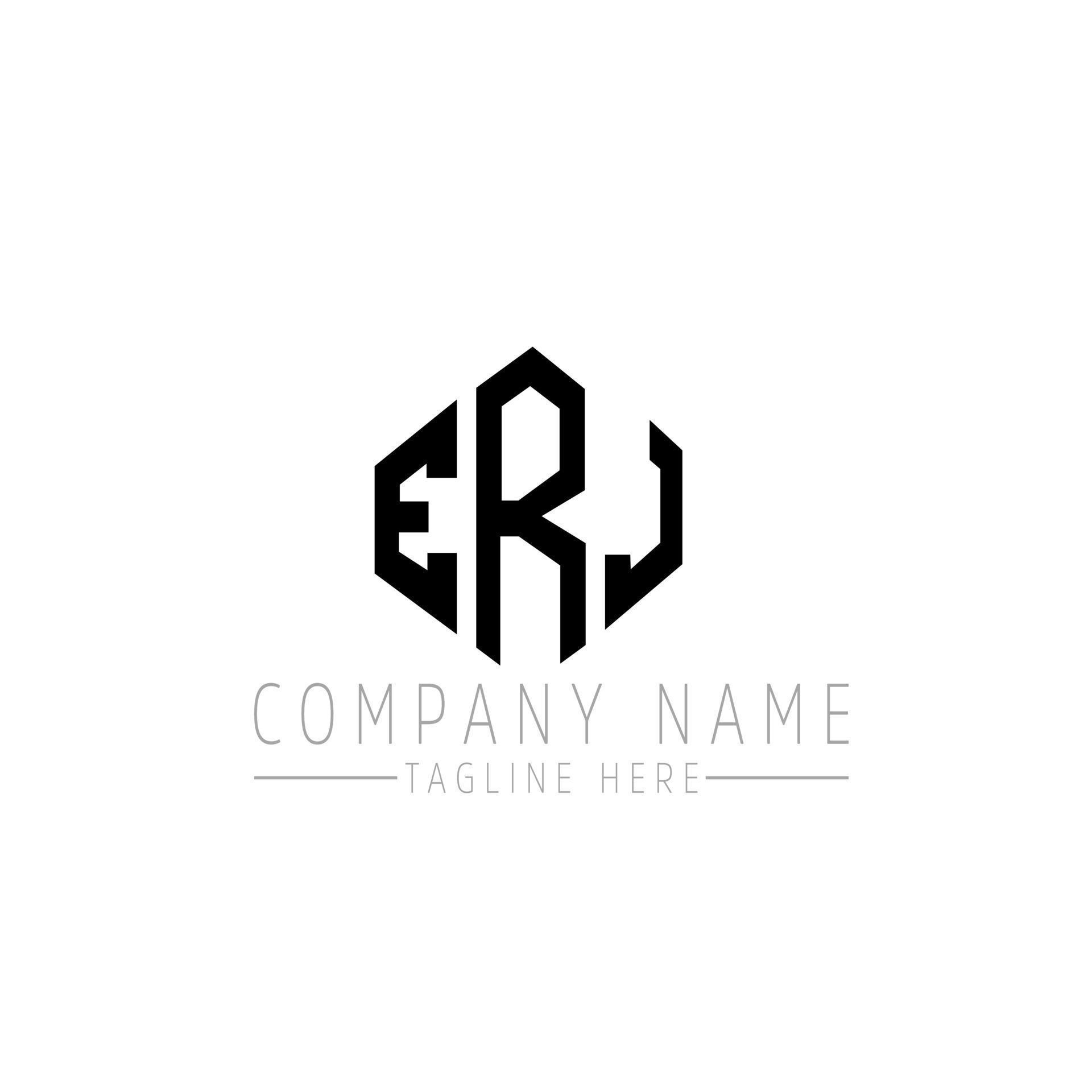 ERJ letter logo design with polygon shape. ERJ polygon and cube shape