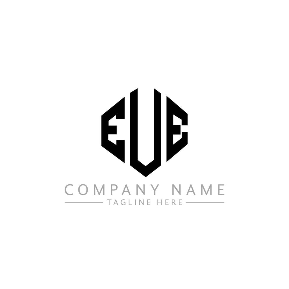 EUE letter logo design with polygon shape. EUE polygon and cube shape logo design. EUE hexagon vector logo template white and black colors. EUE monogram, business and real estate logo.