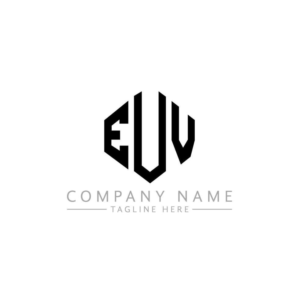 EUV letter logo design with polygon shape. EUV polygon and cube shape logo design. EUV hexagon vector logo template white and black colors. EUV monogram, business and real estate logo.