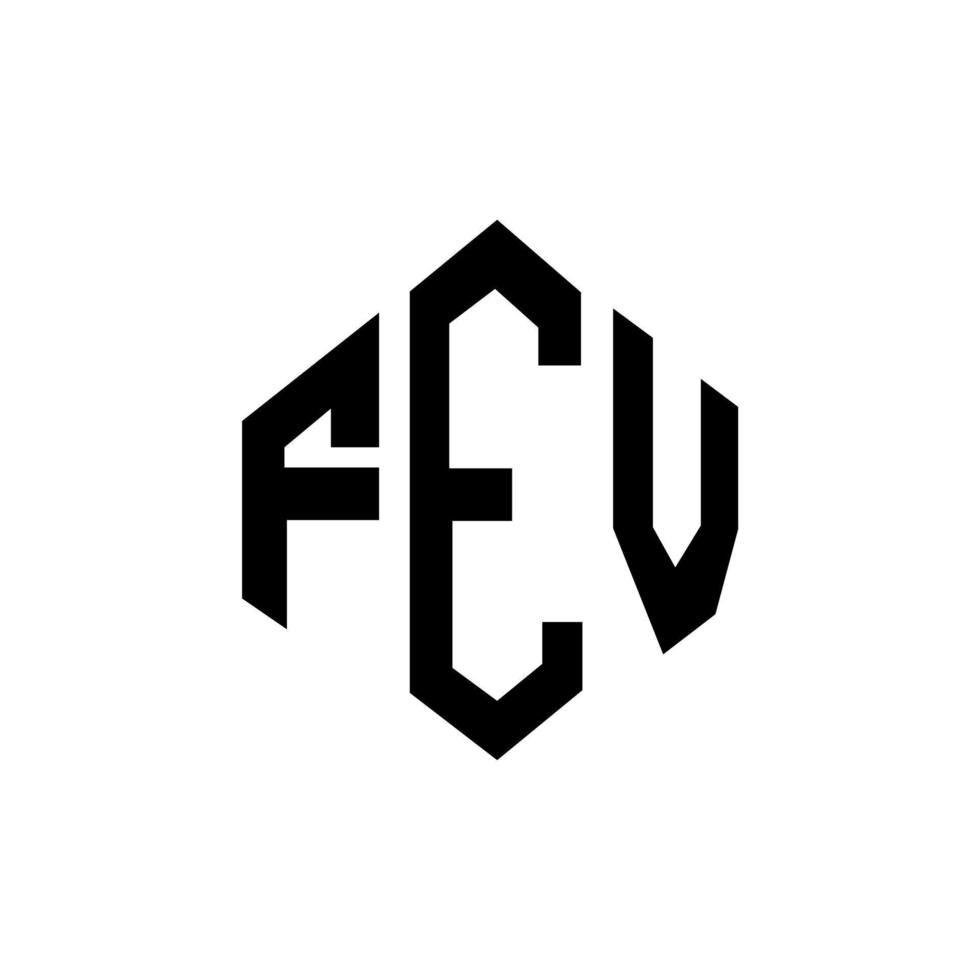 FEV letter logo design with polygon shape. FEV polygon and cube shape logo design. FEV hexagon vector logo template white and black colors. FEV monogram, business and real estate logo.